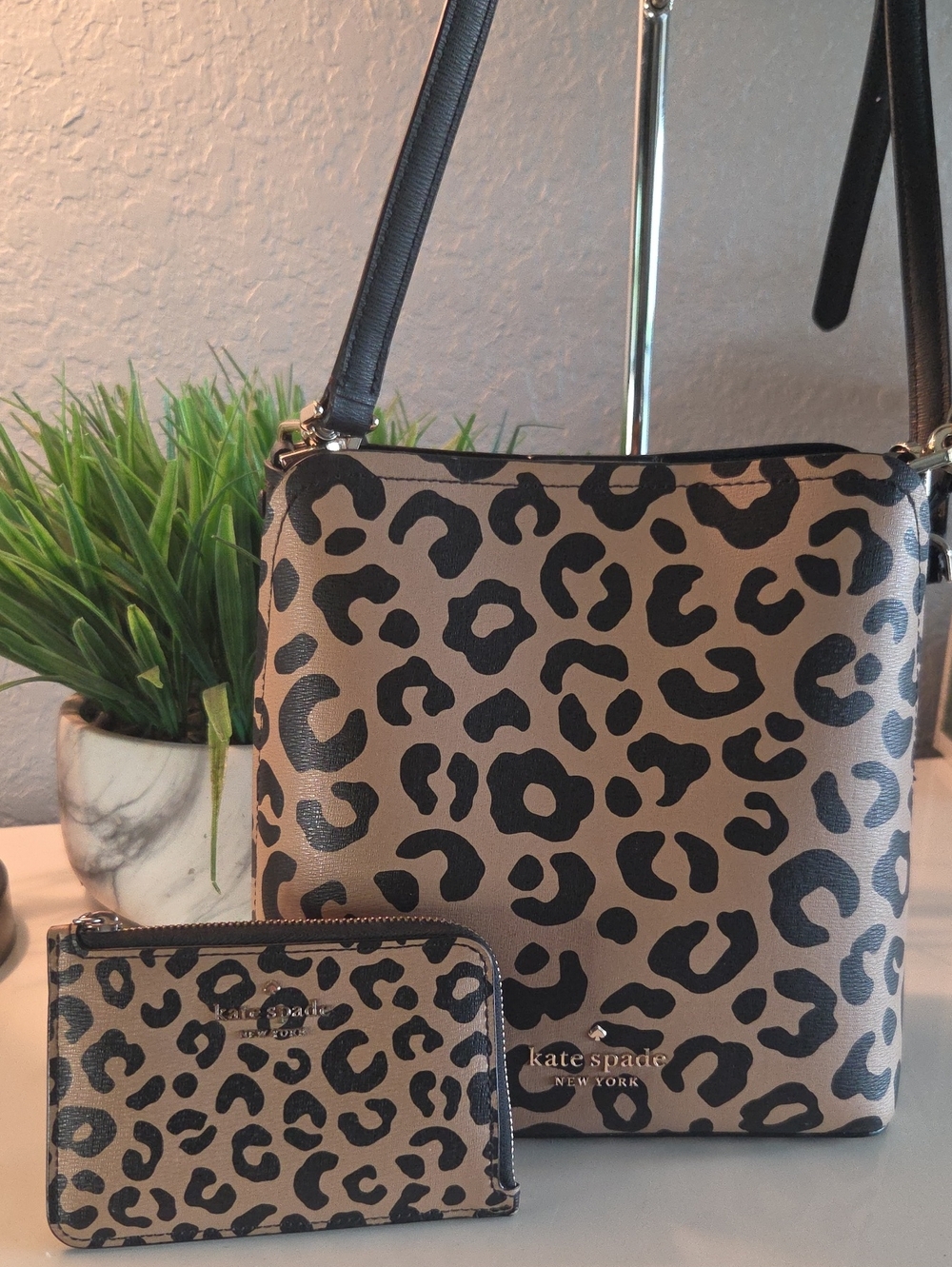 Kate Spade Darcy Graphic Leopard Small Bucket Bag & Matching Wristlet Set